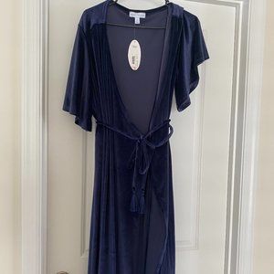 Navy Blue Velvet Wrap Dress